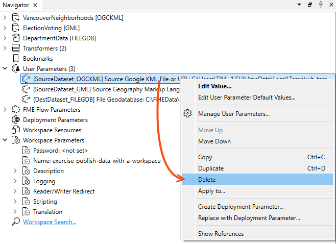 Deleting the Source Google KML File or URL user parameter